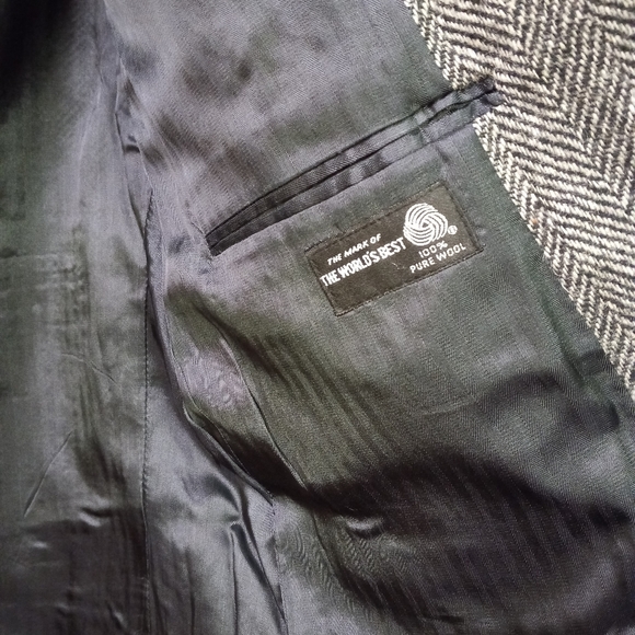 BARRINGTON Wool Blazer Sports Coat Jacket Blavk & White Herringbone  Size 42R - Picture 2 of 11